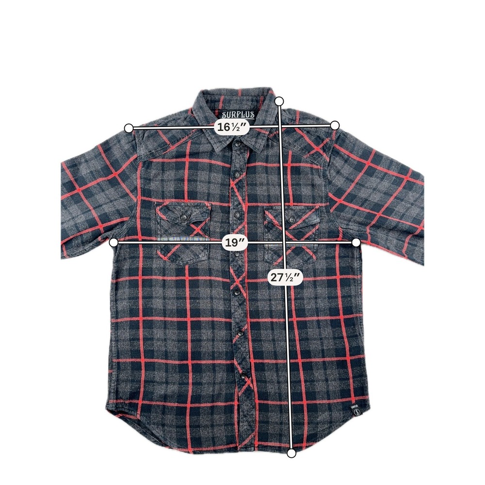 Surplus Flannel Shirt Mens Medium Gray Red Plaid Long Sleeve Button Down Cotton - Picture 8 of 10